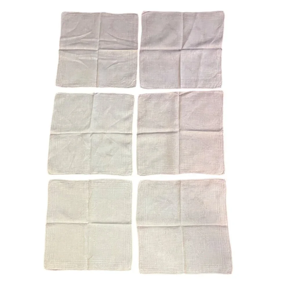 Vintage Linen Napkins Set 6 Blush Pink Peach Hemstitch 15